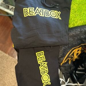 Beatbox Black Hoodie & Sweatpants Set with Yellow Logo